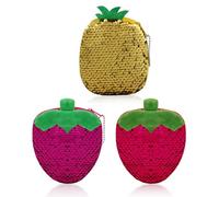 WisePoint Lot de 3 porte-monnaie mignons en forme de fruit pour femme avec fermeture éclair, sac à main à paillettes pour voyage, travail, shopping, rendez-vous galant, multicolore, Style 1