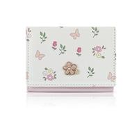 WisePoint Mignon Portefeuille Femme, Bouton de Fleur & Papillons Petit Portefeuille pour Les Femmes, Porte Carte avec Fenêtre d'Identification pour Voyager, Faire des Achats (Rose)
