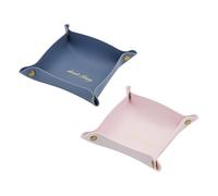 WisePoint Vide Poche 2, PU Cuir Plateau Bijoux pour les Hommes et les Femmes, Petit Plateau Élégant pour Idéal pour Salon, Chambre à Coucher, Étude, Bureau (rose + bleu)