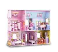 WISESTAR Grand Château de Princesse Puzzles 3D Modèle Kits de Maison de Poupée pour Filles 92PCS Maison de Conte de Fées avec Meubles Jouet Éduca