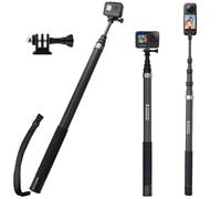 Wiseten Perche à Selfie Invisible en Fibre de Carbone 3M pour Insta 360 X5 X4 X3 DJI Osmo Pocket 3/2, Extra Long Perche à Selfie Monopode avec Adaptateur pour GoPro Hero 13 12 11 10 9 8 Black