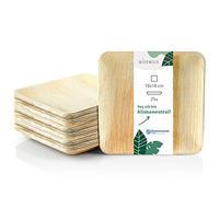 Wiseware Assiettes en feuille de palmier - 25 assiettes jetables carrées 18 x 18 cm - Vaisselle en feuille de palmier biodégradable - Vaisselle de fête jetable bio (25, 18 x 18 cm)