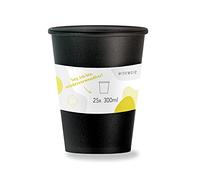 wiseware Lot de 25 gobelets de 300 ml - Réutilisables Coffee-to-Go - Sans BPA et réutilisables en plastique (PP) - Passe au lave-vaisselle - Noir - Sans couvercle