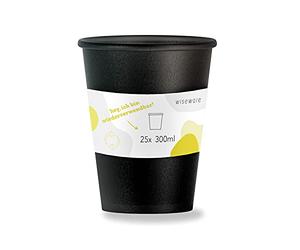 wiseware Lot de 25 gobelets de 300 ml - Réutilisables Coffee-to-Go - Sans BPA et réutilisables en plastique (PP) - Passe au lave-vaisselle - Noir - Sans couvercle