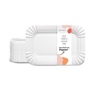 wiseware Lot de 250 assiettes jetables en papier blanc - Rectangulaires - 13 x 20 cm - Assiettes à goûter - Carton à gâteau - Assiettes jetables - Assiettes de fête bio