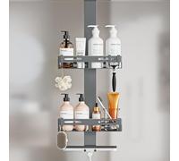 Wisfame Étagère de Douche à Suspendre, Rangement Douche Suspendu 60cm Gris | Porte Shampoing Douche a Suspendre pour Porte Vitre ≤18mm, 7KG/Panier, Ventouses & EVA Protègent Verre, Crochets Plus