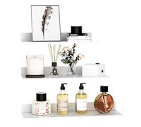 Wisfame Étagère Murale Métal Lot de 3, Modern Etagere Flottante Murale Décoration Salon, Rangement Etagere Murale pour Chambre, Cuisine, Couloir, Bureau, Etagere Salle de Bain sans Percage, Blanc