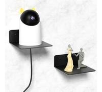 Wisfame Petite Etagere Murale Noir, Mini Étagère Murale sans Percer 12.5cm | Aluminium Petite Étagères Murales, Antirouille, Trous de Câble-Caméra/Enceinte, Adhésive ou Perçage-1,5/3,5 Kg, Lot de 2