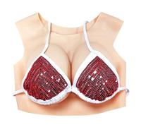 WISFANCY Sein de Silicone Prothèse, Artificielle Poitrine Forme Prothèse Mammaire, Plaques de Poitrine en Silicone pour Mastectomie Transgenre Drag Queen Cosplay(Blanc Ivoire, E Cup-Coton Élastique)