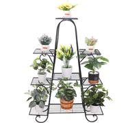 WISFOR 9 étagères Porte-fleurs Jardin Métal Escalier à fleurs Étagère de jardin Support, 90 x 22 x 121.5cm, Noir