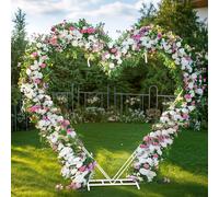 WISFOR Arche de mariage 207x200cm en forme de cœur Cadre de fond en métal Décoration de ballons Cabine photo DIY en fer Cadre floral Arche de mariage pour la décoration de la cérémonie de mariage