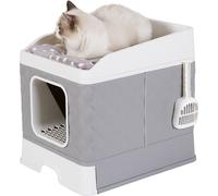 WISFOR Bac à litière avec coussin pour chat, Pliable Bac à litière avec fond, XXL Bac à litière à capot avec pelle Pliable