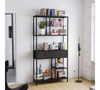 WISFOR Bibliothèque de stockage avec 6 niveaux, étagère de cuisine étagère à fleurs avec 2 tiroirs, étagère sur pied design industriel, pour salon, chambre, cuisine, bureau à domicile, 90x30x180cm