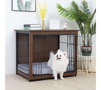 WISFOR Cage pour chien avec 2 portes, Box pour chien Maison pour chien avec surface de table, Box de transport Cage en fil métallique, Caisse pour chien Table d'appoint, 97.5x59x75.7cm