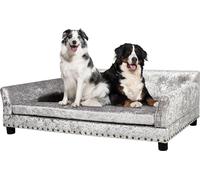 WISFOR Canapé pour animaux domestiques avec dossier, canapé pour chien avec structure en bois, tapis pour chien Lit pour chien, XL : 120 x 74 x 40 cm