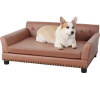 WISFOR Canapé pour chien de luxe avec dossier, lit pour chien Tapis pour chien en cuir, canapé pour animal de compagnie avec pieds stables, canapé pour chat L : 102 x 72 x 40 cm