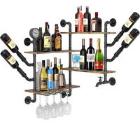 WISFOR Casier à vin mural, casier à bouteilles d'angle Porte-bouteilles à vin avec étagères Porte-verres à vin, design industriel, idéal pour la maison, le bar, la cuisine et le restaurant