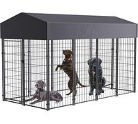 WISFOR Chenil avec toit, 120x249x165cm, Niche pour chien avec protection solaire, Cage pour chien Outdoor Maison pour chien en métal