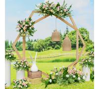 WISFOR DIY arc de mariage en bois décoratif jardin fond hexagonal cadre de l'arc de fleurs mariage arc pour la décoration de mariage en plein air intérieur 2,45m