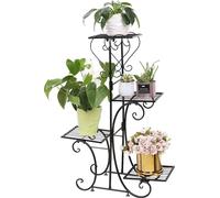 WISFOR Escalier à fleurs en métal 4 niveaux Étagère à fleurs Support à fleurs Banc de fleurs pour salon jardin, 81×57×26cm
