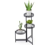 WISFOR Étagère à fleurs en métal, escalier à fleurs 3 niveaux Support de plantes pour intérieur balcon salon jardin bureau, 51 x 70cm