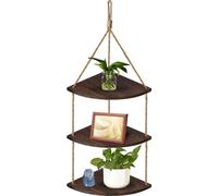 WISFOR Étagère murale avec corde, étagère suspendue coin étagère flottante, étagère murale stable vintage,bois