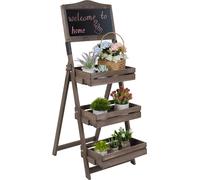 WISFOR Étagère sur pied Escalier à fleurs avec 3 niveaux, Bibliothèque pliable Étagère échelle avec tableau à craies pour salon chambre cuisine bureau
