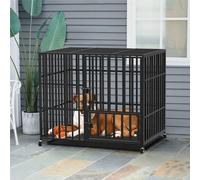 WISFOR EXTRA GROS Cage pour chien avec 3 portes roulantes Cage pour chien avec plateau de fond Cage en fil métallique Cage de transport pour chien Caisse grillagée, 117x84x96.5cm