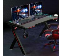 WISFOR Gaming Table ergonomique, Grande surface Table d'ordinateur avec éclairage RGB, avec porte-boissons Porte-écouteurs, 120 x 60 cm