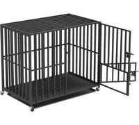 WISFOR Grande cage pour chien avec 3 portes enroulables Caisson pour chien avec plateau de fond Cage en fil métallique Cage de transport pour chien Caisson grillagé, 95x57x81cm
