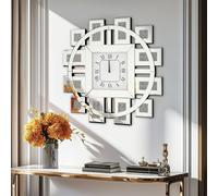 WISFOR Horloge murale 80 cm, ronde Décoration, Moderne Atmosphère Horloge de cuisine Salon Bureau, Silencieux Chiffres romains, verre, argent