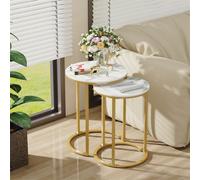 WISFOR Lot de 2 tables d'appoint Table basse, Table basse ronde Tables gigognes pour salon chambre à coucher, Aspect marbré moderne Canapé
