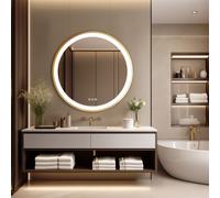 WISFOR miroir de salle de bain LED avec cadre en aluminium doré 60x60cm, miroir mural rond avec interrupteur tactile, anti-buée dimmable 3 couleurs de lumière, IP44 économie d'énergie