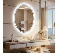 WISFOR miroir de salle de bain LED miroir mural ovale avec interrupteur tactile, anti-buée gradable pour salle de bain chambre à coucher maquillage, 50×70cm, 3 couleurs de lumière, IP65 économie d'éne