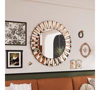 WISFOR Miroir mural rond avec forme de soleil 60CM Miroir mural Décoration Miroir de salle de bain Miroir de maquillage Miroir d'entrée