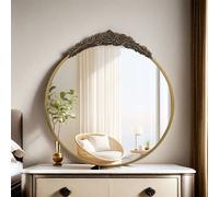 WISFOR Miroir mural vintage, miroir rond miroir d'entrée miroir suspendu avec design rétro rose, 60 x 60 cm