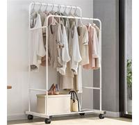 WISFOR Portemanteau avec roulettes, portemanteau avec 2 barres de penderie 1 étagère en métal, barre de penderie pouvant supporter jusqu'à 45 kg, pour magasin chambre à coucher dressing,blanc