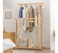 WISFOR Portemanteau sur roulettes avec tringle à vêtements Tablette, portemanteau en bambou, charge max. 60kg, pour magasin Chambre à coucher Dressing-room