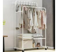 WISFOR Portemanteau sur roulettes, portemanteau avec 2 barres de penderie 2 étagères en métal, charge max. 50kg, pour magasin chambre à coucher dressing,blanc