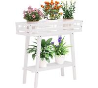 WISFOR Présentoir à fleurs avec 2 étagères, bois Tabouret à fleurs Table à fleurs Colonne à fleurs Étagère à livres, table de téléphone