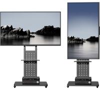 WISFOR Support TV au sol Support TV à roulettes, pivotant à 90° Pied TV, réglable en hauteur, avec 2 tablettes pour 32" à 65" Max. VESA 600x400 mm
