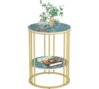 WISFOR Table basse aspect marbre, table d'appoint table de chevet table de téléphone table de fleur avec structure métallique, design industriel, vert émeraude