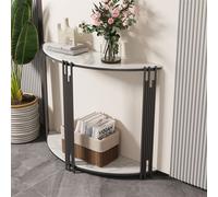 WISFOR Table console demi-ronde, table de couloir blanc marbre Table d'appoint table d'entrée