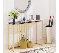 WISFOR Table console en marbre Table de couloir Table décorative Buffet Table d'appoint avec cadre métallique doré Salon Entrée, noir