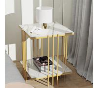 WISFOR Table de nuit, table d'appoint en marbre avec tablette, table basse table de chevet gain de place, pour chambre à coucher, salon, moderne
