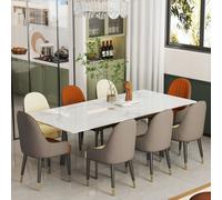 WISFOR Table de salle à manger extensible, Table de cuisine pour 4-8 personnes, Table de salle à manger aspect marbre, 150cm-180cm Table rectangulaire avec pieds antidérapants en métal, Bentley Blanc