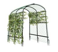 WISFOR Treillis métallique, Grande arche de jardin pour plantes grimpantes, concombre Treillis pour plantes grimpantes avec filet en nylon, piquets de terre, 105x162x160cm