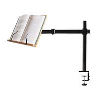 wishacc Support de lecture en bambou réglable en hauteur avec pince - Support de livre de cuisine robuste avec pinces pour la lecture mains libres 33,5 x 23,4 cm