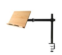 wishacc Support de livre en bambou réglable en hauteur avec pince, repose-livre de cuisine côté table - Support de lecture de bureau avec clips de page robustes 27,9 x 20,6 cm