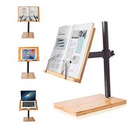 wishacc Support de livre vertical en bambou réglable en hauteur avec clips pour la lecture mains libres pour la cuisine, le bureau et l'école, 33,5 x 23,4 cm